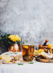 ginger tea with mint and lemon