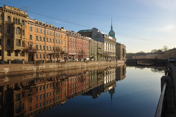 early morning on Moika embankment in St. Petersburg