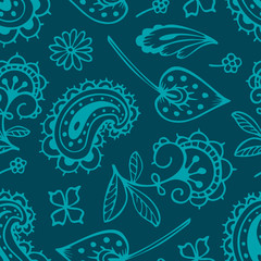 seamless pattern with paisley and oriental motifs