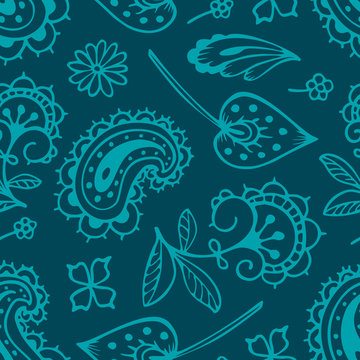 seamless pattern with paisley and oriental motifs