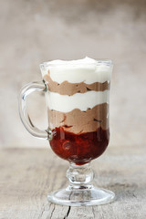 Layer strawberry and chocolate dessert.