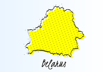 Map of Belarus, halftone abstract background. drawn border line and yellow color