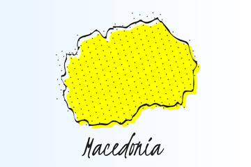 Map of Macedonia, halftone abstract background. drawn border line and yellow color