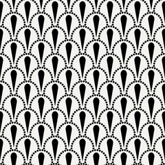 Vector abstract seamless wavy pattern with dotted geometrical fish scale layout with flowers