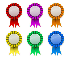 Ribbon Award badge Red Green Blue Yellow Magenta Orange on background