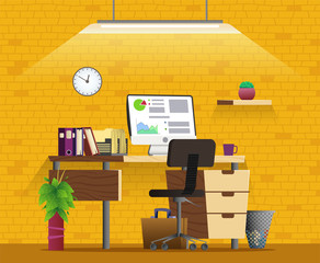 Office workplace interior design. Home office concept illustration.