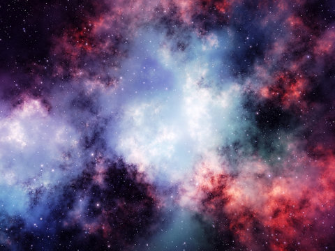 Colorful nebula in deep outer space with stars. Space background illustration.