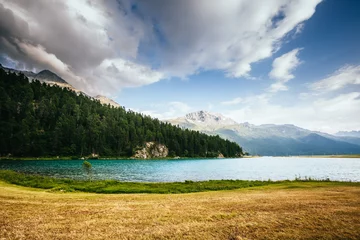 Foto auf Acrylglas Great view of the azure pond Champfer. Location Swiss alps, Silvaplana village. © Leonid Tit