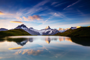 Fototapeta na wymiar Great view of the snow rocky massif. Location Bachalpsee in Swiss alps, Grindelwald valley.