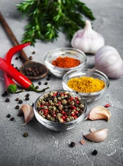 Foto auf Alu-Dibond Different kind of spices in bowls © Olena Rudo
