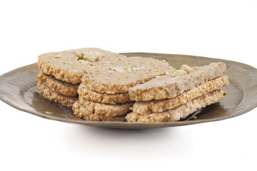 Indian Sweet Gud Kaju Gajak Isolated on White Background