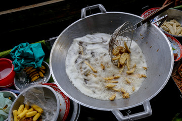 Fried Banana Thai Tradditional Food cooking vegetable oil very hot but yummy but very fat unhealthy food