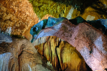 THAM KHAO BIN CAVE, Stalactites and Stalacmites in the tradditional cave of Ratchaburi, Thailand