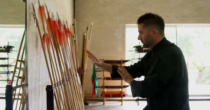 Kung fu fighter practicing martial arts 