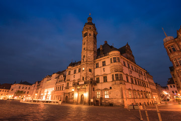 Fototapeta na wymiar Altenburg Germany -May 2018: the town hall and marketplace at night