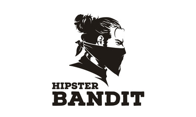 Hipster Bun hair Bandit with Bandana Scarf Mask illustration Logo design 