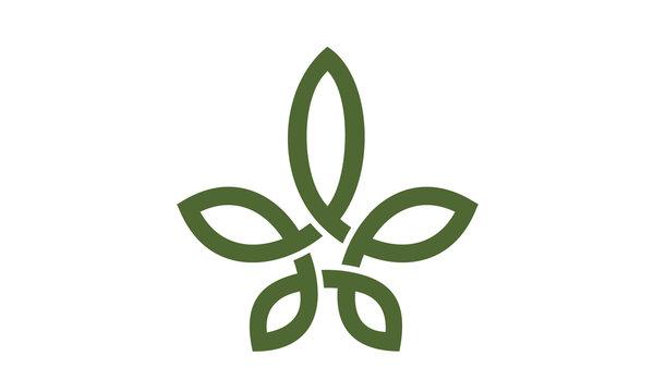 CBD Cannabis Marijuana Hemp Pot leaf with line art knot logo design inspiration	