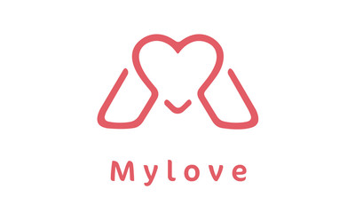 Monogram Initial Letter M with Heart Love logo 
