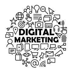 Fototapeta premium DIGITAL MARKETING Symbols in a Circle