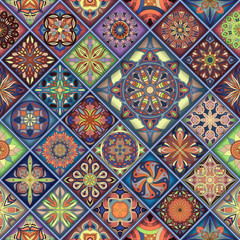 Seamless pattern with decorative mandalas. Vintage mandala elements. Colorful patchwork.