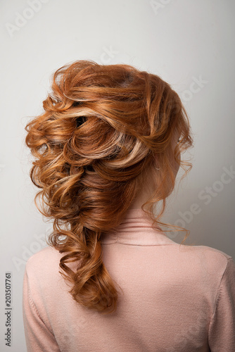 Hairstyle Greek Braid On The Head Of A Red Hair Woman Back