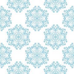 Blue floral seamless pattern on white background