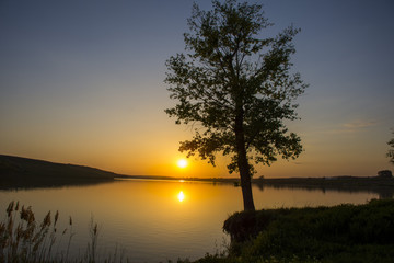 beautiful sunset at the lake ,countryside