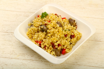 Bulgur with chicken hearts