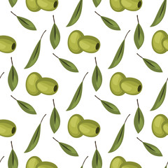 Naklejka premium Olives seamless pattern with ripe olives background design vector illustration for olive oil, natural cosmetics.