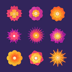 Fototapeta na wymiar Paper cut flowers - set of modern vector colorful objects