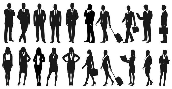 Set of businesspeople silhouettes. Businessmen and businesswomen