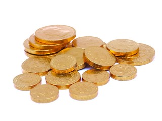Gold coins on white background