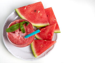 Watermelon slices on white background	