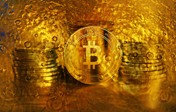 Gold bitcoin closeup. Cryptocurrency. Money and finance.