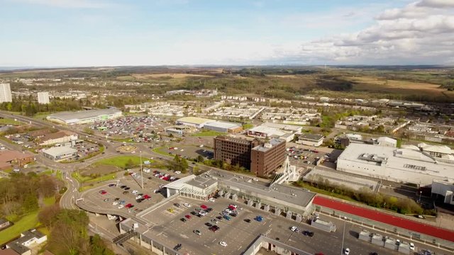 Aerial footage looking over the new town of Cumbernauld from the Town Centre.
