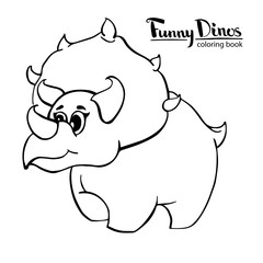 Funny kind children's cartoon dinosaur triceratops. hand-drawn vector coloring book illustration