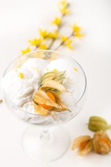 Summer background .  Ice cream with berries of physalis