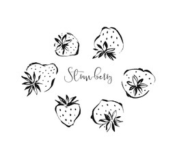Hand drawn vector abstract exotic strawberry fruit ink textured illustrations sketch drawing collection set isolated on white background.Healthy lifestyle concept