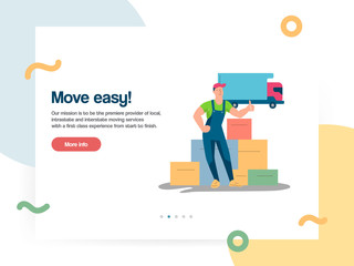 Web design template vector with mover worker helps with cargo