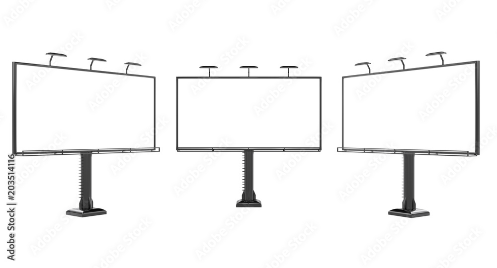 Wall mural 3d rendering of blank billboard (empty advertisement) isolated on white background - mock up templat