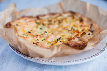 Homemade pie with salmon