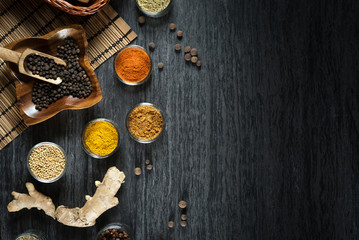 Fototapeta na wymiar Spices and herbs. Variety of spices