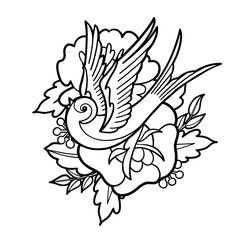 Graphic swallows and flowers