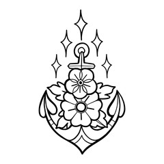 Graphic anchor with floral decorations