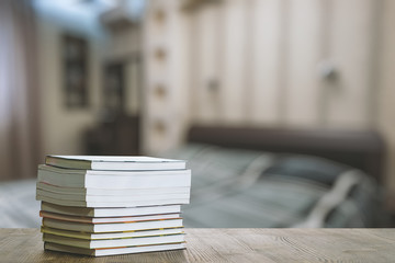 books on old wooden table