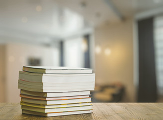 books on wooden table