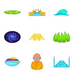 Naklejka premium Across the country icons set. Cartoon set of 9 across the country vector icons for web isolated on white background