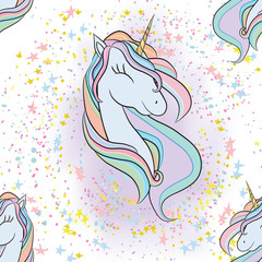 Obraz premium Illustration with cute mystic unicorn animal