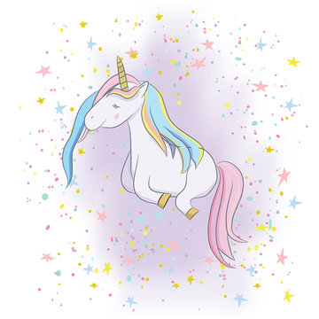 Illustration with cute mystic unicorn animal