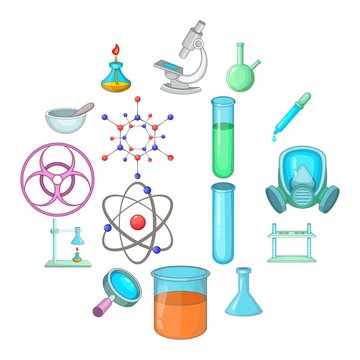 Chemical lab icons set. Cartoon illustration of 16 chemical lab vector icons for web